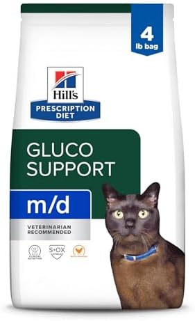 Hill's Prescription Diet m/d GlucoSupport Chicken Flavor Dry Cat Food, Veterinary Diet, 4 lb. Bag