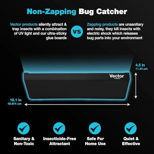 Catchmaster Vector Optima Light Trap, UV Light Fly Traps for Home, Gnat Traps for House Indoor, Shatterproof Bulbs, UV Lamp Insect Killer, Bug Catcher for Kitchen, Garage & Warehouse - Black