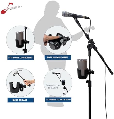 Crescendo CR15 Mic Stand Drink Holder for Mic Stands - Versatile and Durable - Mic Stand Cup Holder, Also Music Stand Accessories and Drum Set Cup Holder for Stage and Practice