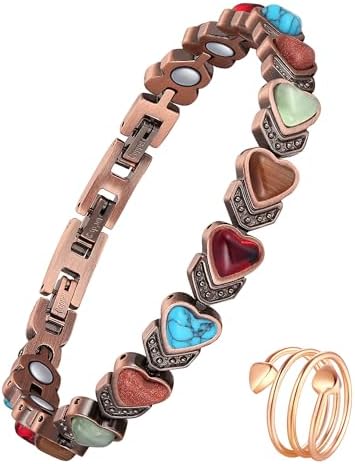 Jecanori Copper Bracelets & Ring for Women, Lymphatic Drainage Ring and Magnetic Bracelets for Women with 3800 Gauss Ultra Magnets and Sizing Tool