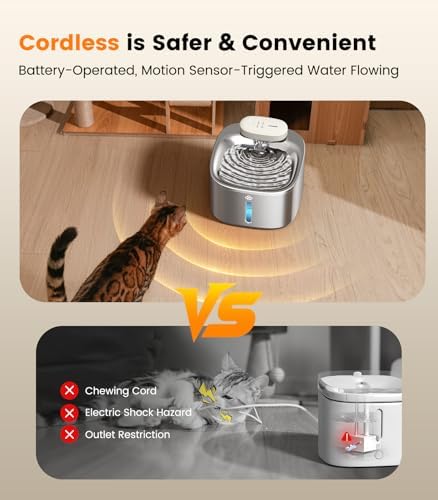 oneisall Wireless Cat Water Fountain, 3.5L/118oz Battery Operated Pet Fountain Stainless Steel, Automatic Cat Drinking Fountain Cordless & Rechargeable with Motion Sensor and Low Noise Running