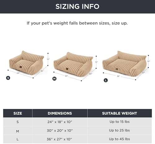 Bedsure Cute Pet Couch - Fluffy Dog Sofa with Premium Soft Corduroy Fleece, Dog Couch Bed with Washable Cover, Supportive for Medium Large Dogs, 36" L, Tuscan Beige