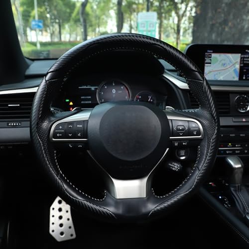Amiss 3pcs Car Carbon Fiber Anti-Skid Steering Wheel Cover,Segmented Steering Wheel Protector, Butterfly Steering Wheel Cover, Universal 99% Car Wheel Cover Protector, Car Interior Accessories(Black)