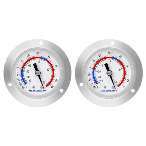 MEASUREMAN Vapor Capillary Flanged Panel Mount Refrigeration Thermometer, 2" Dial, 48" Capillary, -40-65 deg F/-40-20 deg C, Re-Calibration Available (2 Pack)