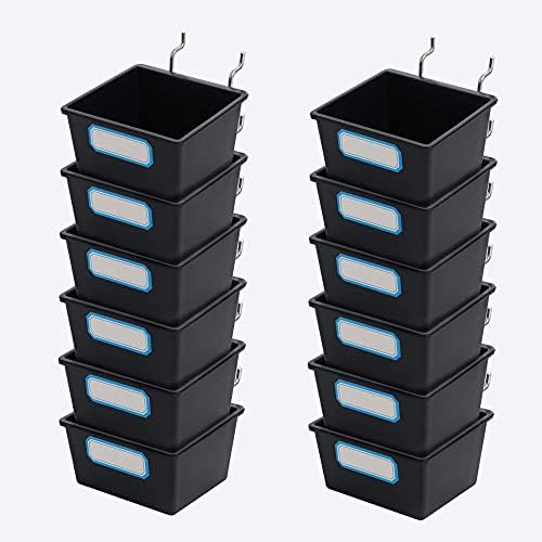 FRIMOONY 16 Pack Pegboard Bins with Hooks and Labels, for Organizing Accessories, Black