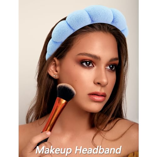 VELSCRUN 6 Pack Spa Headbands - Makeup, Face Wash, Skincare Hair Accessories With Blue Sponge Bow Tie Wristbands, Women's Gift Set