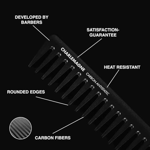 Charlemagne Men's Carbon Comb - Shatterproof Styling Comb for Hair & Beard - Tools & Appliances - 19cm Coarse Teeth