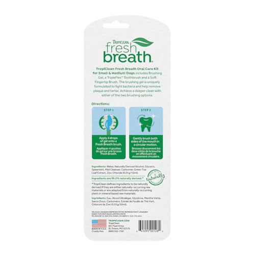 TropiClean Fresh Breath Toothbrush and Toothpaste Kit for Dogs, Teeth Cleaning Kit for Plaque & Tartar Removal, Breath Freshener, Dog Dental Care