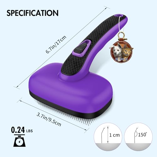 3 PCS Dog Grooming Brush Kit – Self Cleaning Slicker Brush for Shedding Short & Long Haired Dogs & Cats. Removes Loose Fur, Undercoat, Mats, Tangles for Small, Medium & Large Pets. Purple