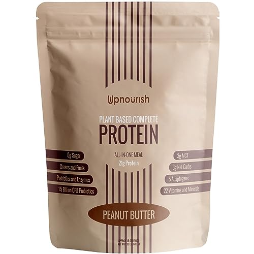 UpNourish Plant-Based Protein Meal Replacement Shake! Keto, Vegan-Friendly Lifestyles. Gluten & Dairy-Free Smoothie with Essential Vitamins, Minerals, and Low Carbs - Peanut Butter, 15 Servings