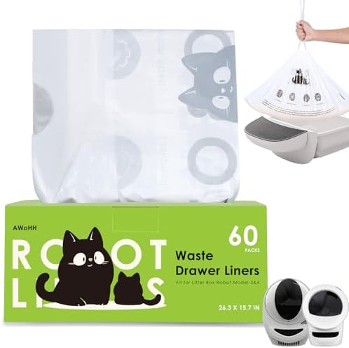 Cat Litter Box Robot 4 and 3 Waste Bags, 60 Pack Automatic Litter Box Bags, Thick Heavy Duty Cat Litter Box Liner Bags