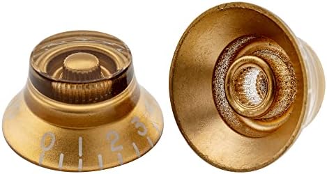 Musiclily Pro Inch USA LP Guitar Top Hat Knobs Fine 24-Spline Bell Knobs for USA Les Paul CTS Pots Electric Guitar, Gold (Set of 4)