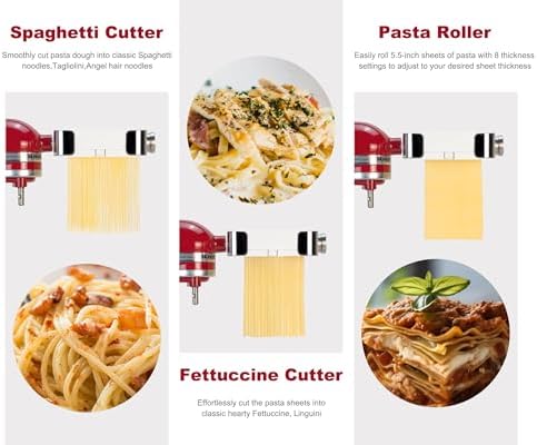 Meat Grinder Pasta Maker Set for ALL Kitchenaid Stand Mixers,for Kitchen Aid Accessories Includes Metal Food Grinder with Sausage Stuffer Tubes and 3 in 1 Pasta Maker Attachment with Dough Cutter