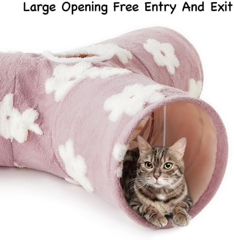 Tempcore Flannel Pet Cat Tunnel Tube Cat Toys 3 Way Collapsible, Cat Tunnels for Indoor Cats,Kitty Tunnel Bored Cat Pet Toys Peek Hole Toy Ball Cat, Puppy, Kitty, Kitten, Rabbit Daisy Burlwood
