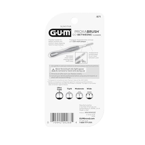 GUM - 10070942002438 Proxabrush Go-Betweens Interdental Brushes, Ultra Tight, Plaque Removal, 10 Count, (Pack of 6)