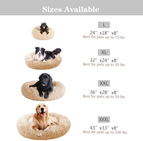 MFOX Calming Dog Bed (L/XL/XXL/XXXL) for Medium and Large Dogs Comfortable Pet Bed Faux Fur Donut Cuddler Up to 25/35/55/100lbs
