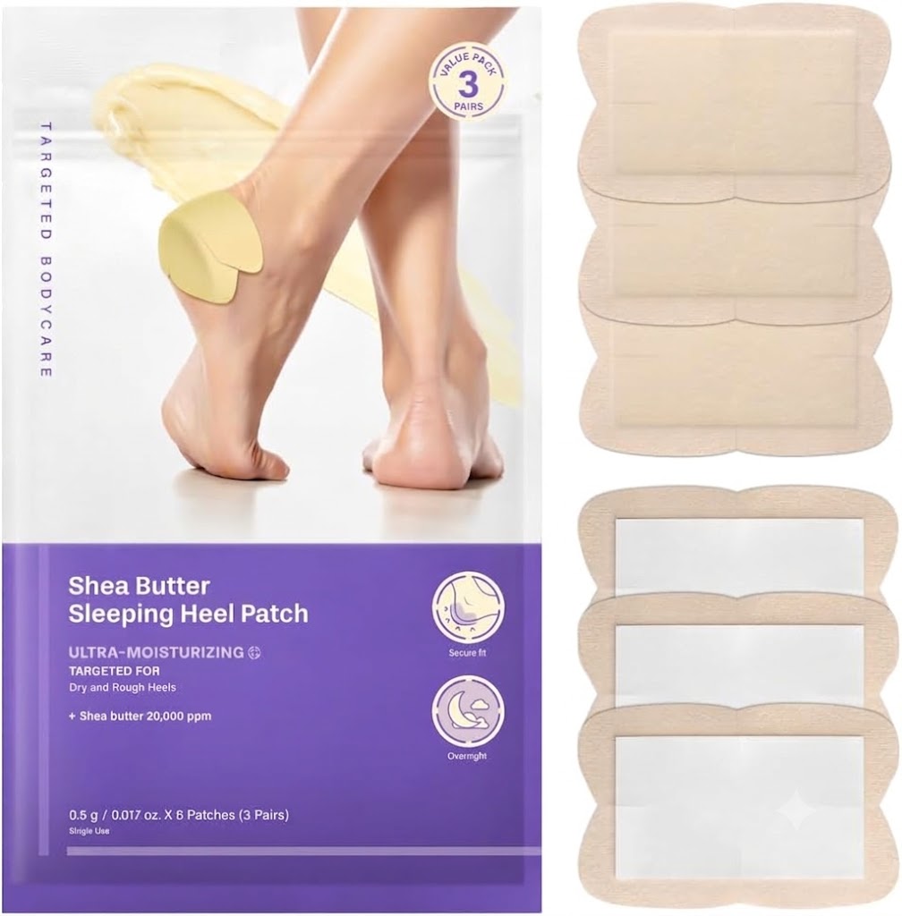 Shea Butter Heel Repair Patch for Cracked Dry Heels, Overnight Foot Moisturizer Mask, Hydrating & Breathable (10pcs), K-Beauty