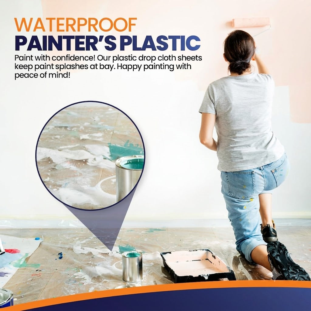 6 Pack 12 x 9 ft Extra Large Plastic Drop Cloth for Painting - Light & Durable Tarp Cover for Furniture - Plastic Clear Tarp Waterproof - Paint Floor Covering - Painters Drop Cloth Sheeting