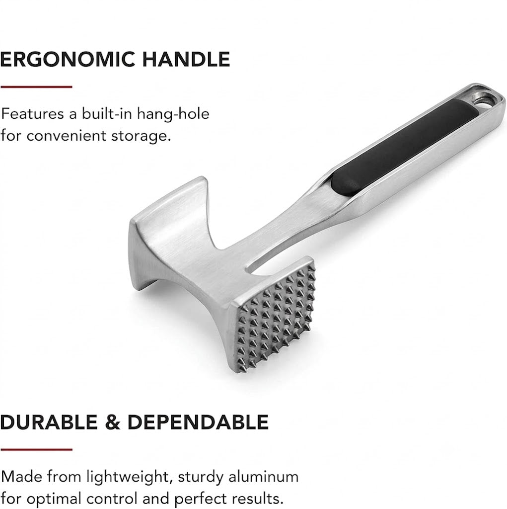 Gourmet Multi Sided Meat Tenderizer for Pounding Meats, Nuts, Shellfish, ect, Hang Hole for Easy Storage, Hand Wash, One Size, Black
