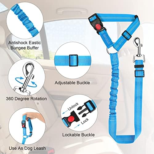 BWOGUE 2 Packs Dog Cat Safety Seat Belt Strap Car Headrest Restraint Adjustable Nylon Fabric Dog Restraints Vehicle Seatbelts Harness