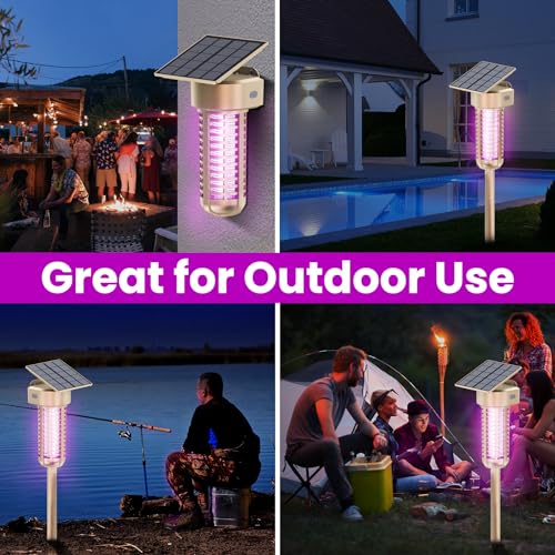 Solar Bug Zapper Outdoor, Garden Mosquito Zapper Waterproof & Cordless & Rechargeable & Auto On/Off,Flying Insect Zapper Mosquito Killer Lamp Mosquito Catcher Decorative Light for Patio, Gold