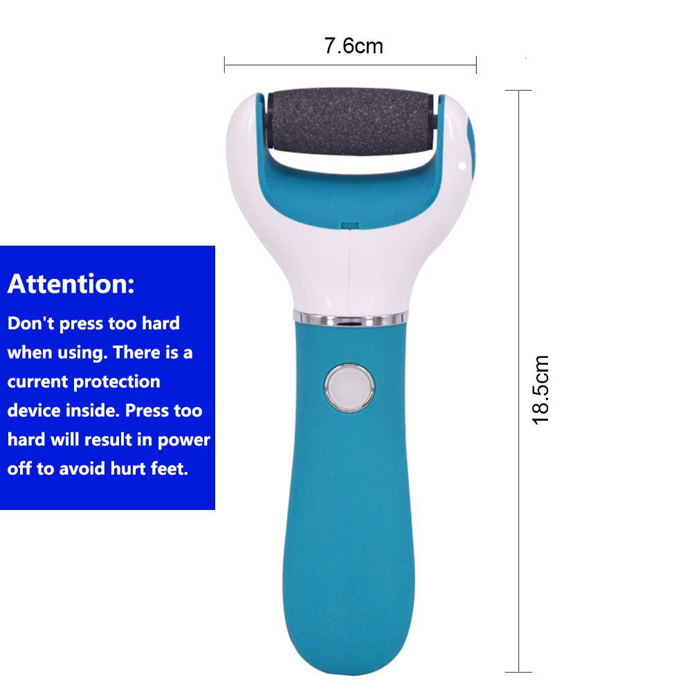 Foot Scrubber Electric Callus Remover Rechargeable Foot File Hard Skin Remover Pedicure Tools Electronic Callus kit for Cracked Heels and Dead Skin with 2 Roller Heads, Blue