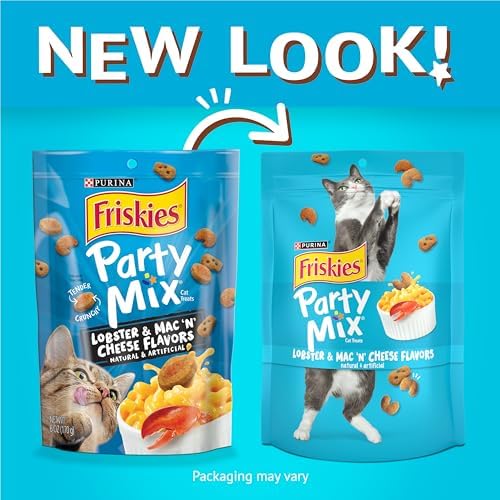 Purina Friskies Cat Treats, Party Mix Lobster & Mac 'N' Cheese Flavors - (Pack of 10) 2.1 oz. Pouches