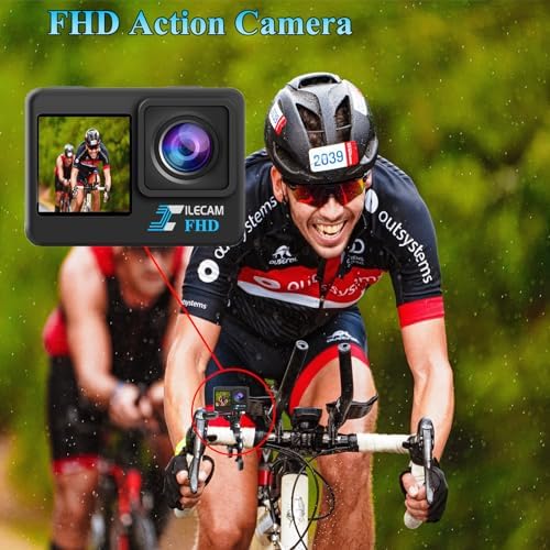 Dual Screen Action Camera 1080P WiFi Waterproof Camera 4*Zoom 131FT(40m) Waterproof Underwater Camera with 2X 1050mAh Batteries and Multifunctional Accessories Sports Camera