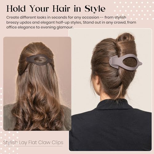 6 PCS Large Flat Hair Clips for Women Girls, French Concord Lay Down Hair Claw Clips for Thick Thin Hair, Comfortable Curved Flat Clips, Matte Non-slip Strong Hold Hair Accessories, Neutral