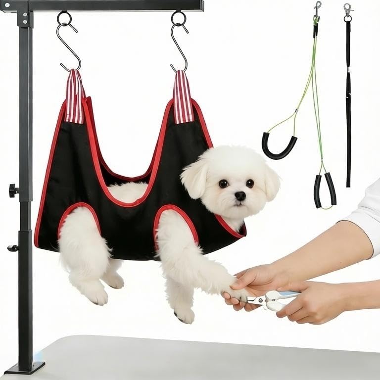 FANXSVL Dog Grooming Arm Kit 26"-40" Height with Harness & Hammock Sling for Small Dogs, Pet Grooming Table Accessory for Nail Trimming, Bathing, Dog Grooming Supplies.
