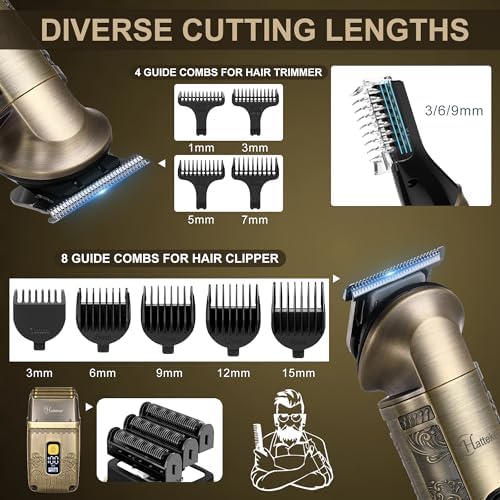 Hatteker Professional Hair Clipper Electric Razor Foil Shavers for Men Body Nose Ear Hair Grooming Kit with Triple Blades Cordless Waterproof