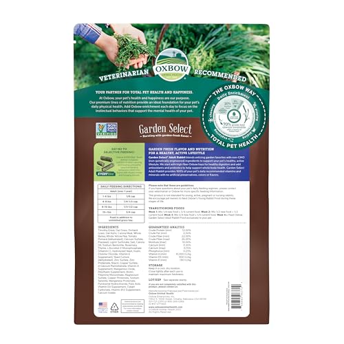 Oxbow Garden Select Rabbit Food, Adult, Made with Oxbow Timothy Hay for Rabbit, Bunny Food Pellets, Non-GMO, No Soy or Wheat, Small Animal Pet Products, Made in USA, High Fiber, 8 lb. Bag