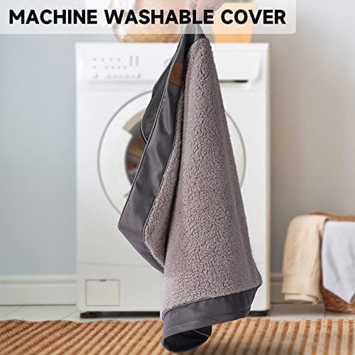 Washable Extra Large Dog Bed Covers Soft Plush Replacement, Waterproof Dog Bed Liner, Pet Bed Cover with Zipper 44x32x3 Inches, Grey, Cover Only