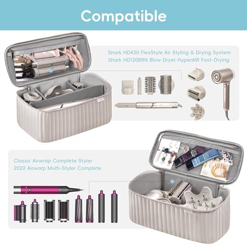 Travel Carrying Case for Hair Dryer Shark Flexstyle Dyson Airwrap Brush Hair Accessories Tools Storage Bag for Revlon Hairdryer Styler Organizer (Camel)