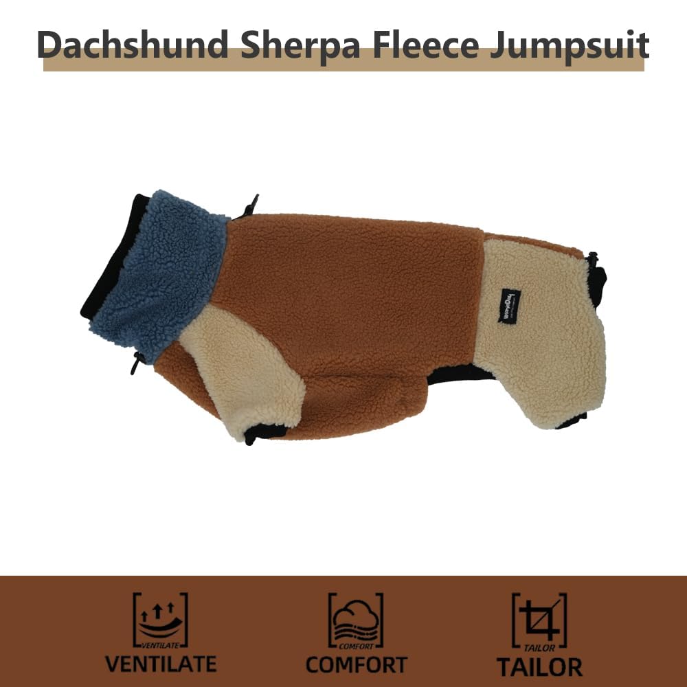 WienieDay Dachshund Sherpa Fleece Dog Jumpsuit, Warm Winter Full Body Coat for Small Medium Dogs, Thick Clothes for mini Dachshund (Large (15-20 lbs))
