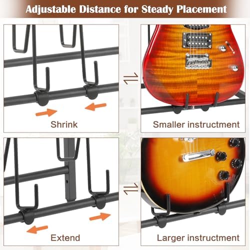 Bikoney 6 Guitar Stand, Guitar Rack for Electric Guitar and Bass, Guitar Stands Floor for Multiple Guitars, Multi Guitar Stand with Amp Stand for Guitar Accessories, Guitar Holder for Music Studio