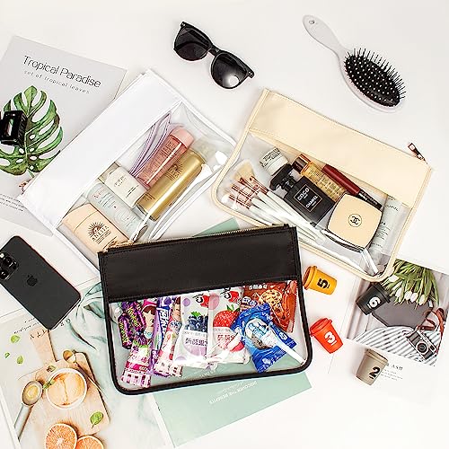 LETGO Clear Makeup Bag Pouch for Travel with Zipper,Clear Cosmetic Bag for Women Waterproof Snacks Bag Stadium Purse Toiletry Bag Bogg Bag Accessories (0-Black)