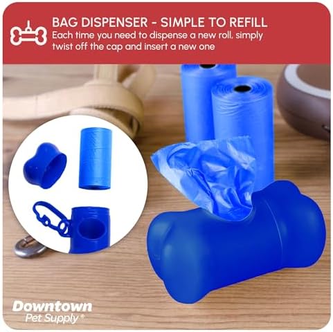 Downtown Pet Supply Poop Bags for Dogs with Dispenser, 500 Count - Leak-Proof Dog Waste Bags and Bone-Shaped Dog Poop Bags Holder for Leash - Rainbow of Colors, 12.5" x 8.5"