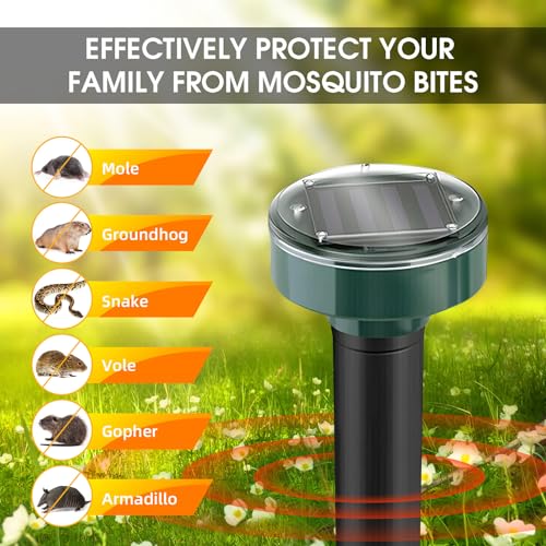 8 Pieces Solar Mole Repellent Ultrasonic Insect Repellent Solar Powered Outdoor Powered Sound Wave Deterrent ,Waterproof Sonic Repellent Spikes Drive Away Burrowing Animals from Lawns and Yard