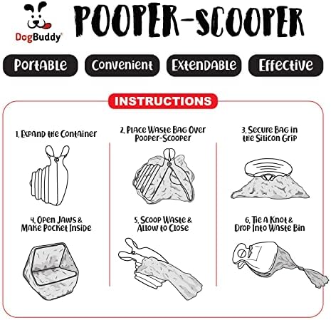 DogBuddy Pooper Scooper, Portable Dog Pooper Scooper, Poop Scooper for Small and Large Dogs, Pooper Scooper with Bag Attachment, Leash Clip and Dog Waste Bags Included (Large, Mist)
