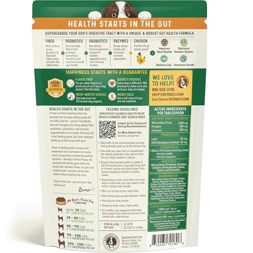 Perfect Poop Digestion & General Health Supplement for Dogs: Fiber, Prebiotics, Probiotics & Enzymes Relieves Digestive Conditions, Optimizes Stool, and Improves Health (Chicken, 4.2)