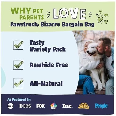 Pawstruck Bizarre Bargain Bag Assorted Natural Dog Chew Treats - Animal Ears, Jerky, Bones, Hooves, Beef Straps - Long Lasting Rawhide Alternative for Chewers, All Breeds - 1 lb, Packaging May Vary
