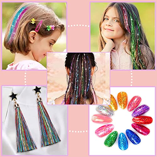 Hair Tinsel Kit (48 Inch, 20 Colors, 6000 Strands), Glitter Tinsel Hair Extensions with Tools - Fairy Hair Tinsel Heat Resistant Accessories for Women Girls Kids