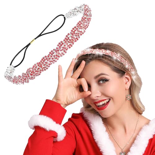Fstrend Crystal Elastic Headband Valentine's Day Gold Headpieces Sparkle Rhinestone Hair Accessories Brithday Dating Head Chain for Women(Red A)