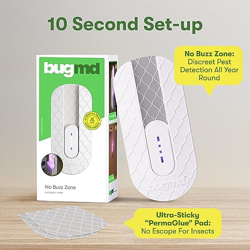 BugMD No Buzz Zone - Refillable UV Bug Zapper, Mosquito Zapper, Flying Insect Trap, Bug Catcher, Plug in Fly Trap Indoor, Flea Trap for Inside Your Home, Gnat and Fruit Fly Traps for Indoors Plug in