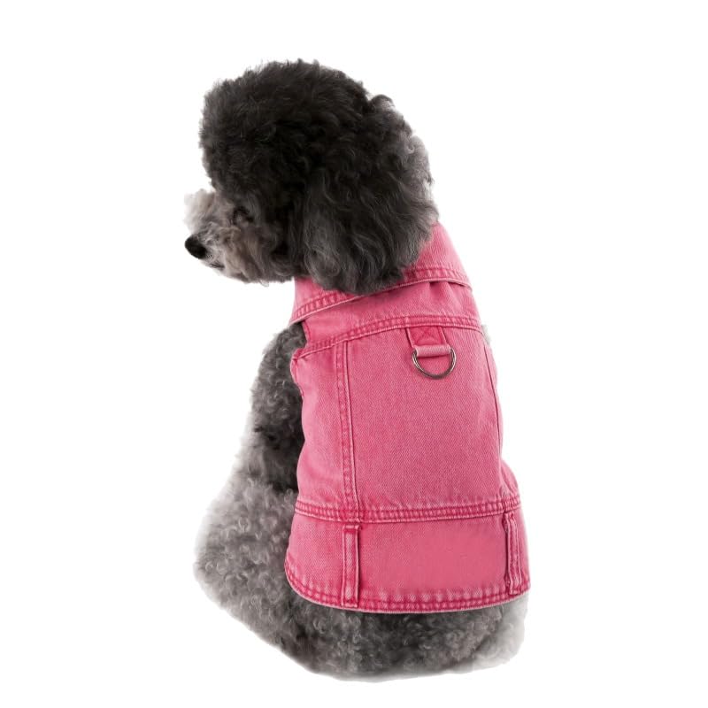Dog Pink Jean Jacket Medium for Small Dogs Denim Vest Clothes Pet Boy Girl Cute Cat Cotton Coat Outfits Spring Costumes (Pink,Medium)
