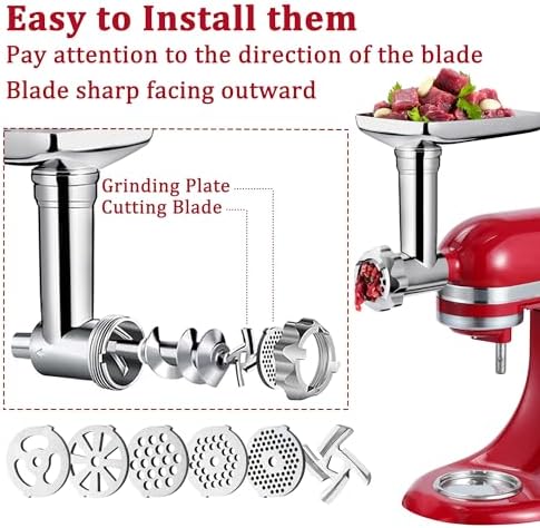 Metal Food Grinder Attachment for KitchenAid Stand Mixers Includes Sausage Stuffer Tubes,Durable Meat Grinder Food Processor Attachment for kitchenAid,with a Wealth of Accessories