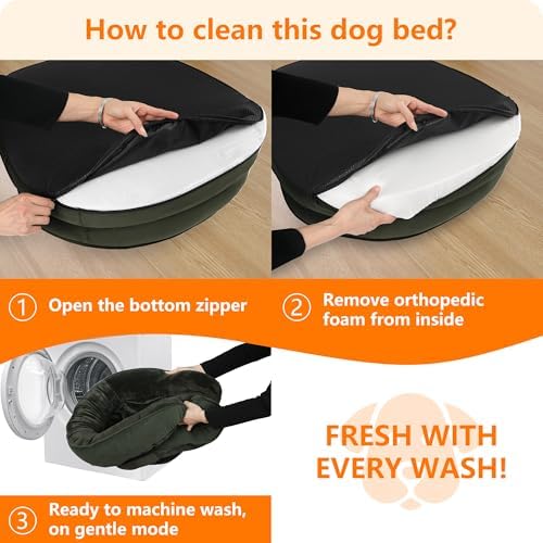 Dwanton Orthopedic Dog Bed for Large Dogs, Waterproof Dog Sofa with Egg Foam Support, Washable Pet Bed with Four Sided Bolster Cushion, with Removable Cover & Non-Slip Bottom, 42 Inches, Green