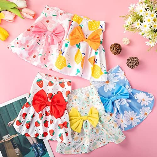 5 Pieces Dog Clothes Girl Dog Dresses Floral Puppy Dresses Pet Cat Princess Bowknot Clothes Cute Puppy Summer Outfits for Yorkie Female Cat Pets, 5 Styles(Cute Style,Medium)