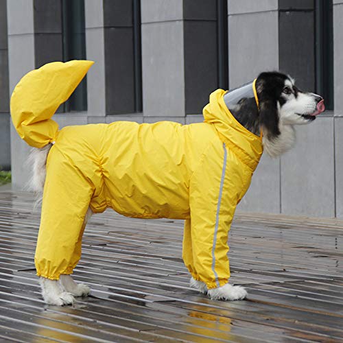 Leowow Dog Raincoat, 4 Legs Large Dog Rain Jacket with Reflective Stripe,Dog Hooded Waterproof Raincoats for Big Dogs,Large Breeds Dogs Rain Jackets with Legs,Tail(Yellow,9XL)